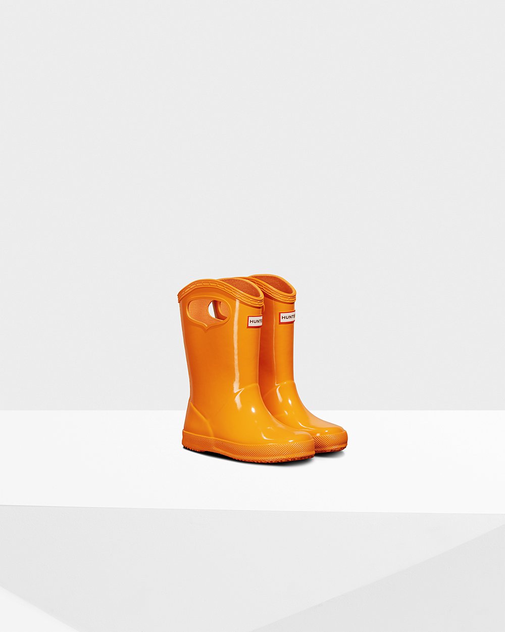 Hunter Original First Classic Grab Handle Gloss Rain Boots - Shop Online Kids Orange - PHLEOV745